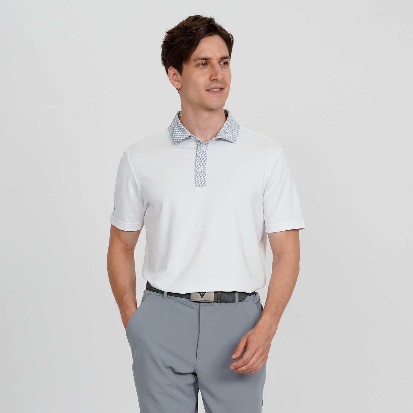 Slate Contrast Collar Polo White