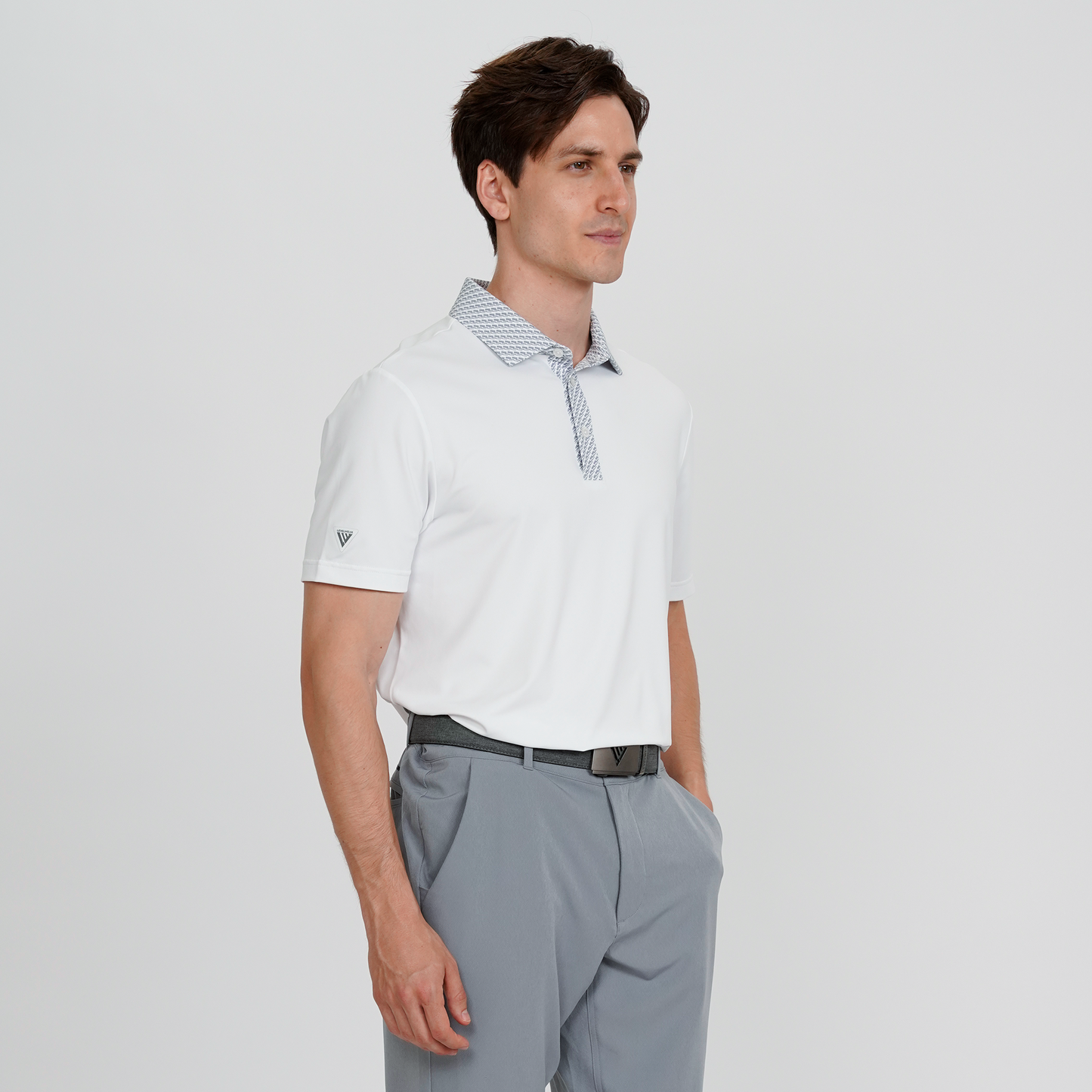 Slate Contrast Collar Polo White