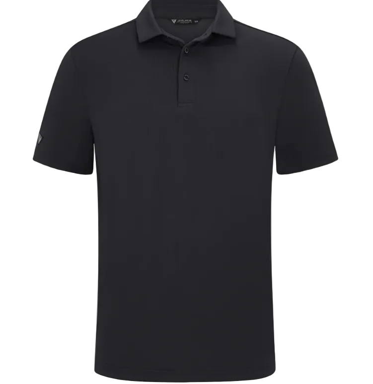 Black Levelwear polo shirt on a white background