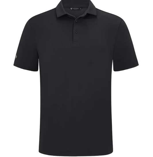 Black Levelwear polo shirt on a white background