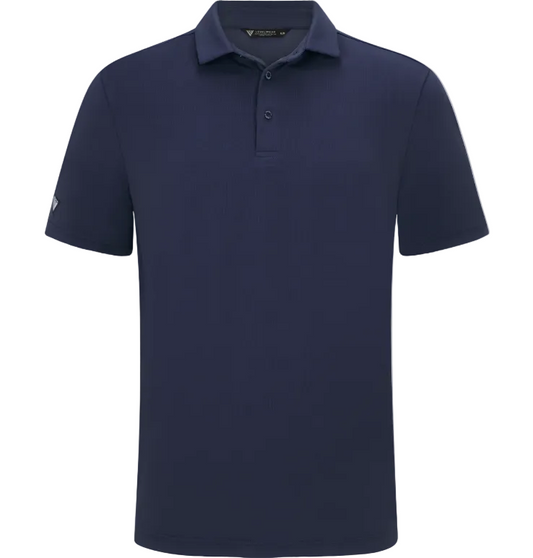 Navy blue Levelwear polo shirt on a white background